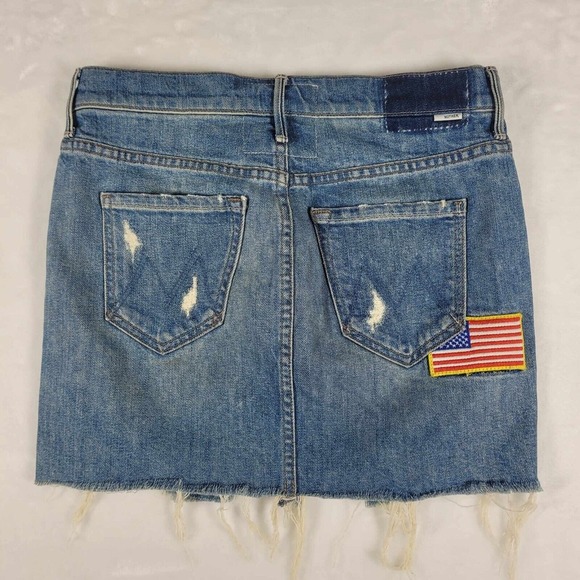 MOTHER Superior Vagabond Mini Fray Skirt Women Size 25 Blue‎ Denim USA Print - Picture 5 of 12